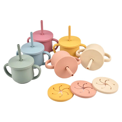 Baby Silicone Double Handle Straw Cup