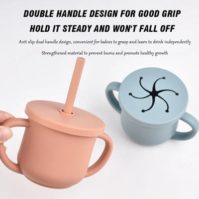 Baby Silicone Double Handle Straw Cup