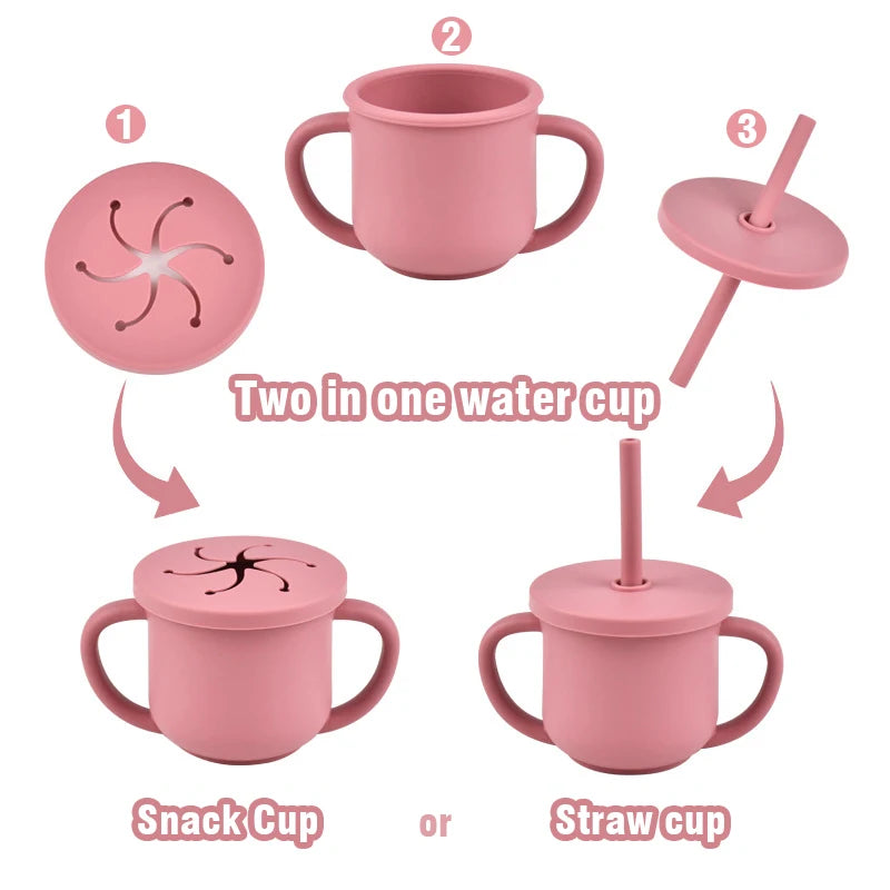 Baby Silicone Double Handle Straw Cup